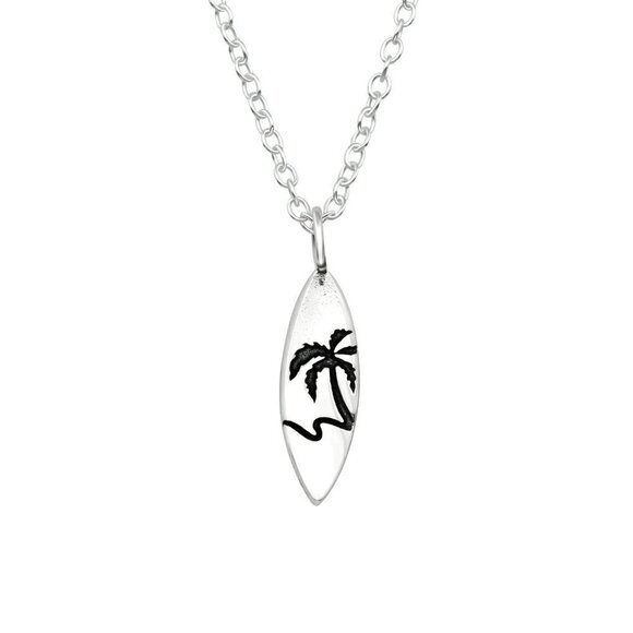 Sterling Silver Silver Surfboard Necklace - Picture 1 of 6
